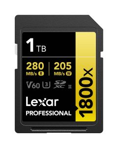 Lexar Professional 1TB 1800x SDXC 280MB/s UHS-II V60 Gold SD Memory Card
