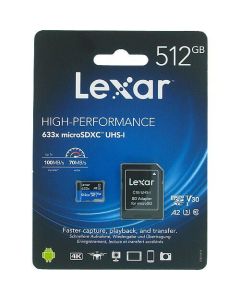 Lexar 512GB MicroSDXC UHS-I Upto 100MB Read, 70MB Write C10 V30 U3 A2