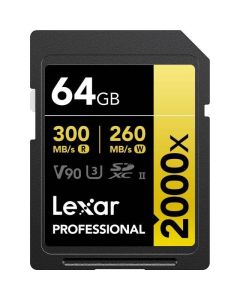Lexar 64GB 2000x (300MB/sec) Professional V90 UHS-II SDXC Card