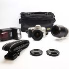 USED Minolta Dynax 404si 35mm SLR Film Bundle With 28-80 & 75-300 Lenses, Flash And Bag